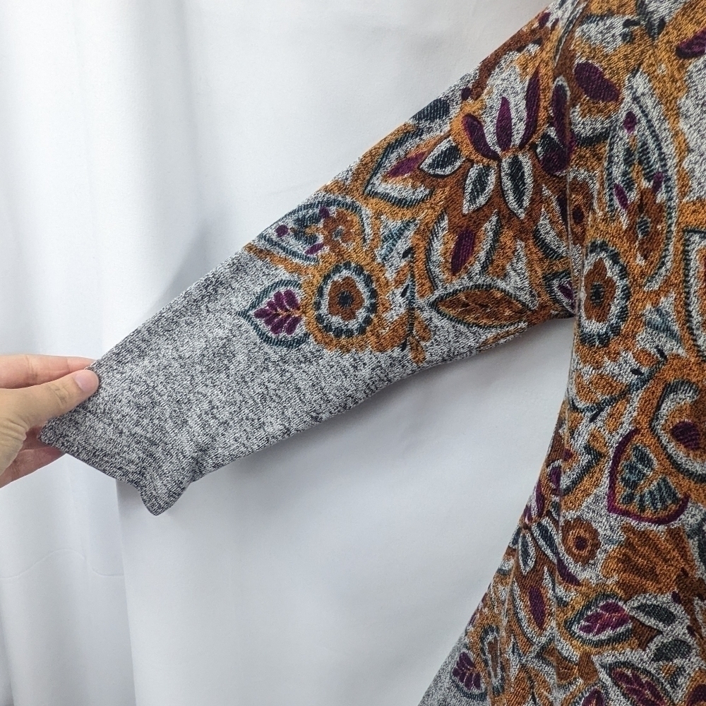 Postage Stamp Heathered Paisley Print Drape Scoop Neck Knit Sz S - Picture 5 of 7